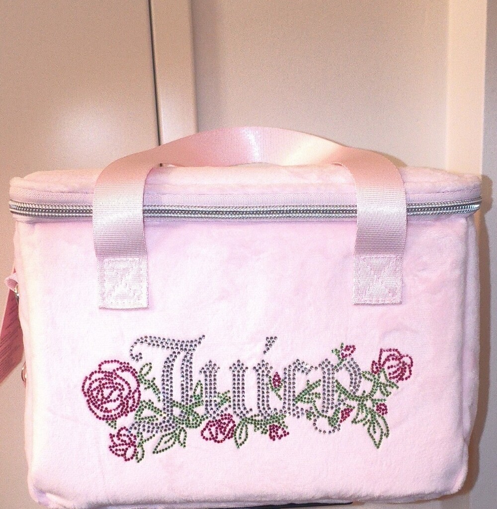 BNWT Juicy Couture Velvet Pink Floral Embellished Insulated Lunch Bag